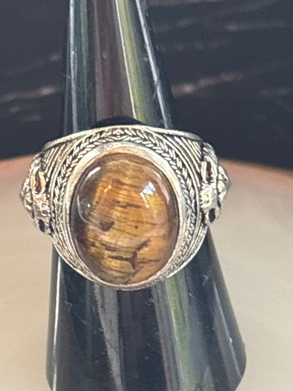925 Sterling Tiger Eye Gemstone Ring Size 8